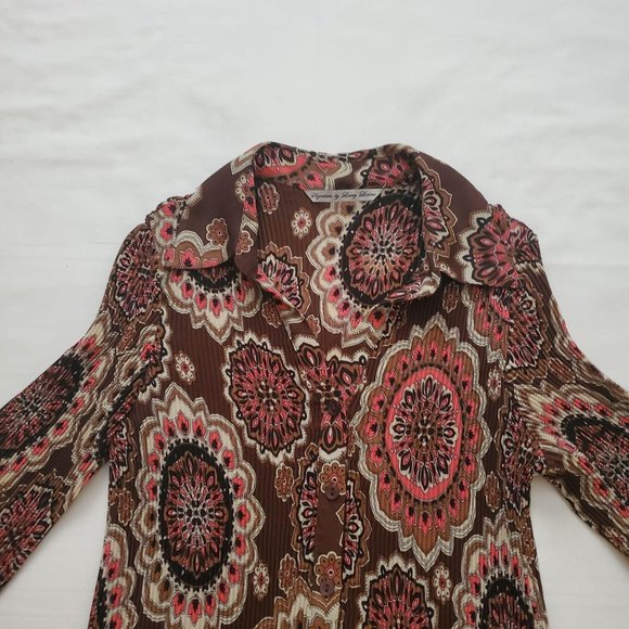 Signature By Larry Levine Crinkle Ruched 3/4 Bell Sleeve Vintage Blouse Sz Large - Picture 7 of 14